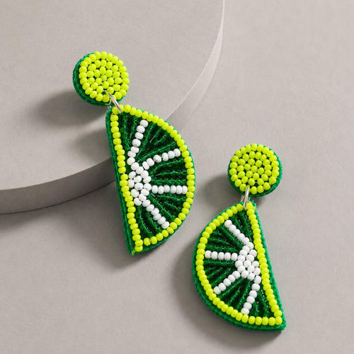 Beaded Lime Slice Earrings