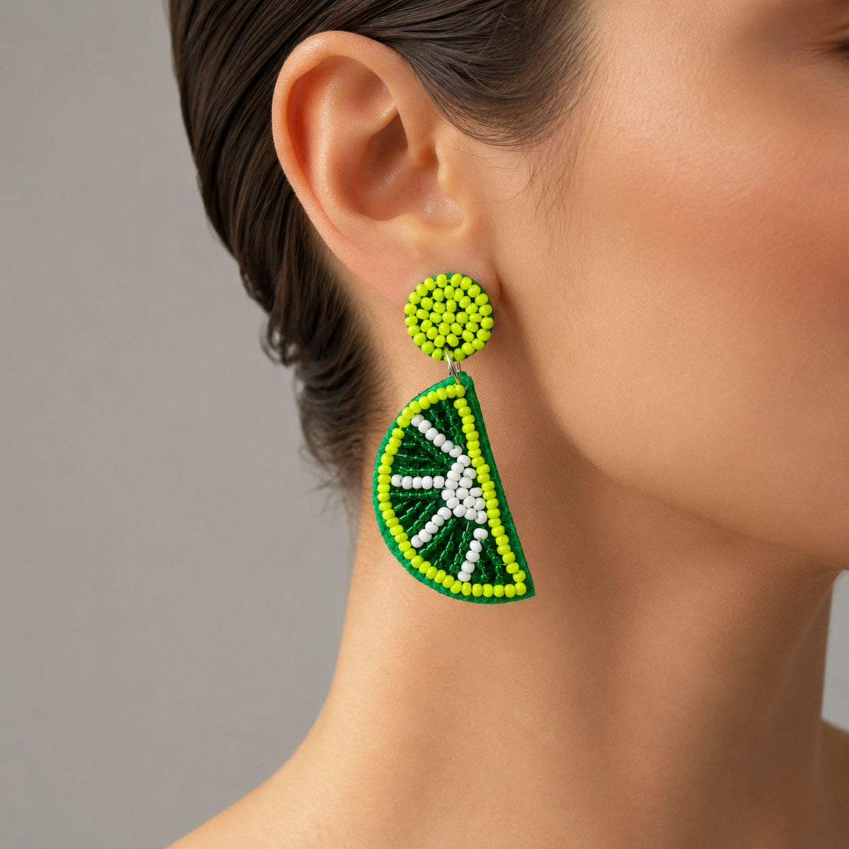 Beaded Lime Slice Earrings