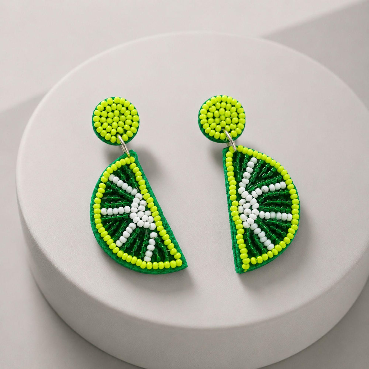 Beaded Lime Slice Earrings