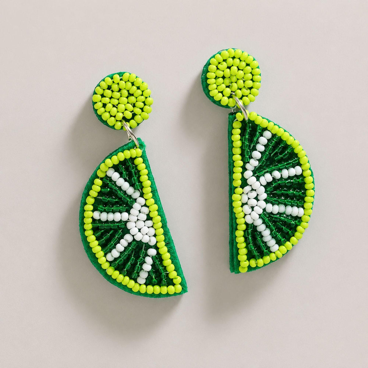 Beaded Lime Slice Earrings