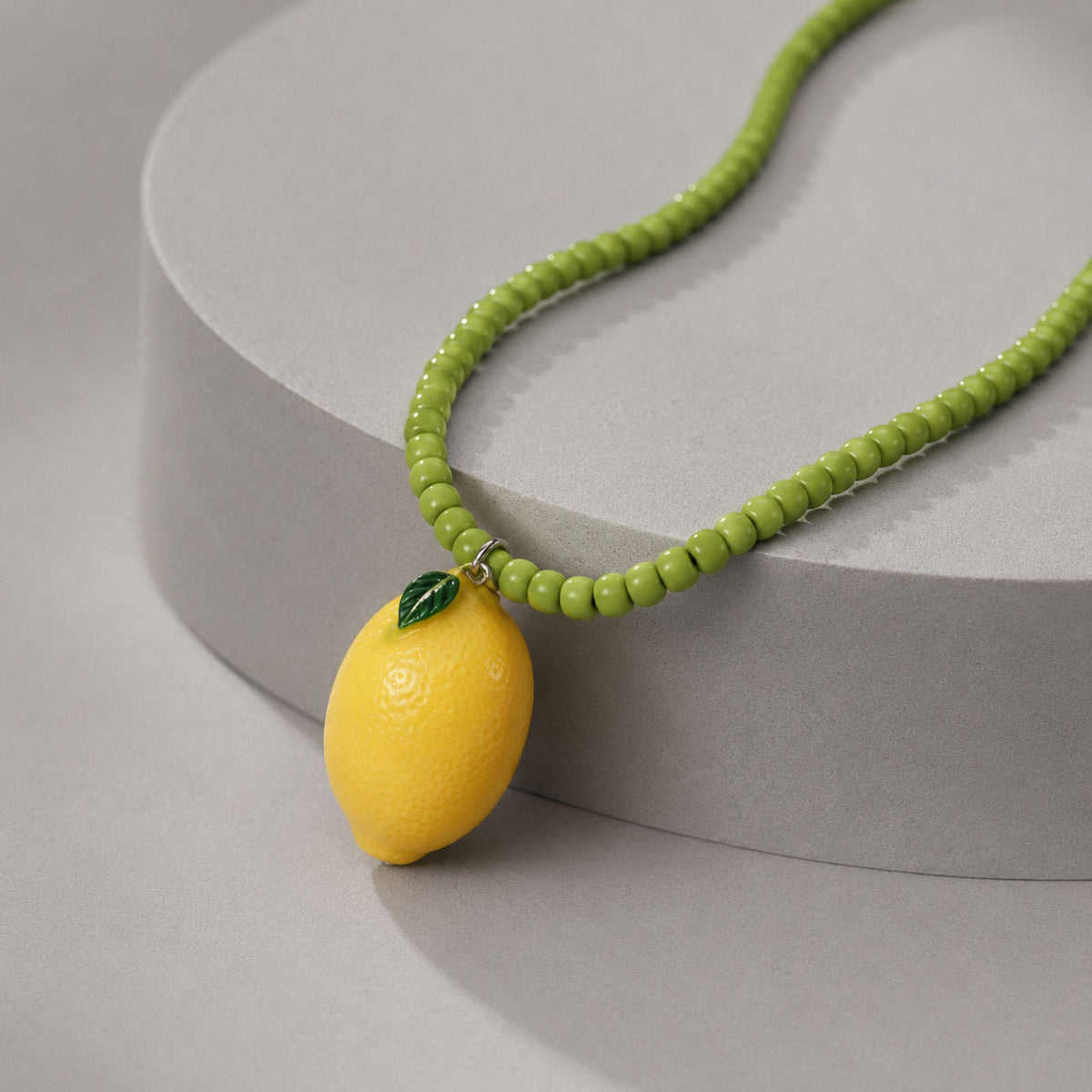 Lemon Pendant Bead Necklace