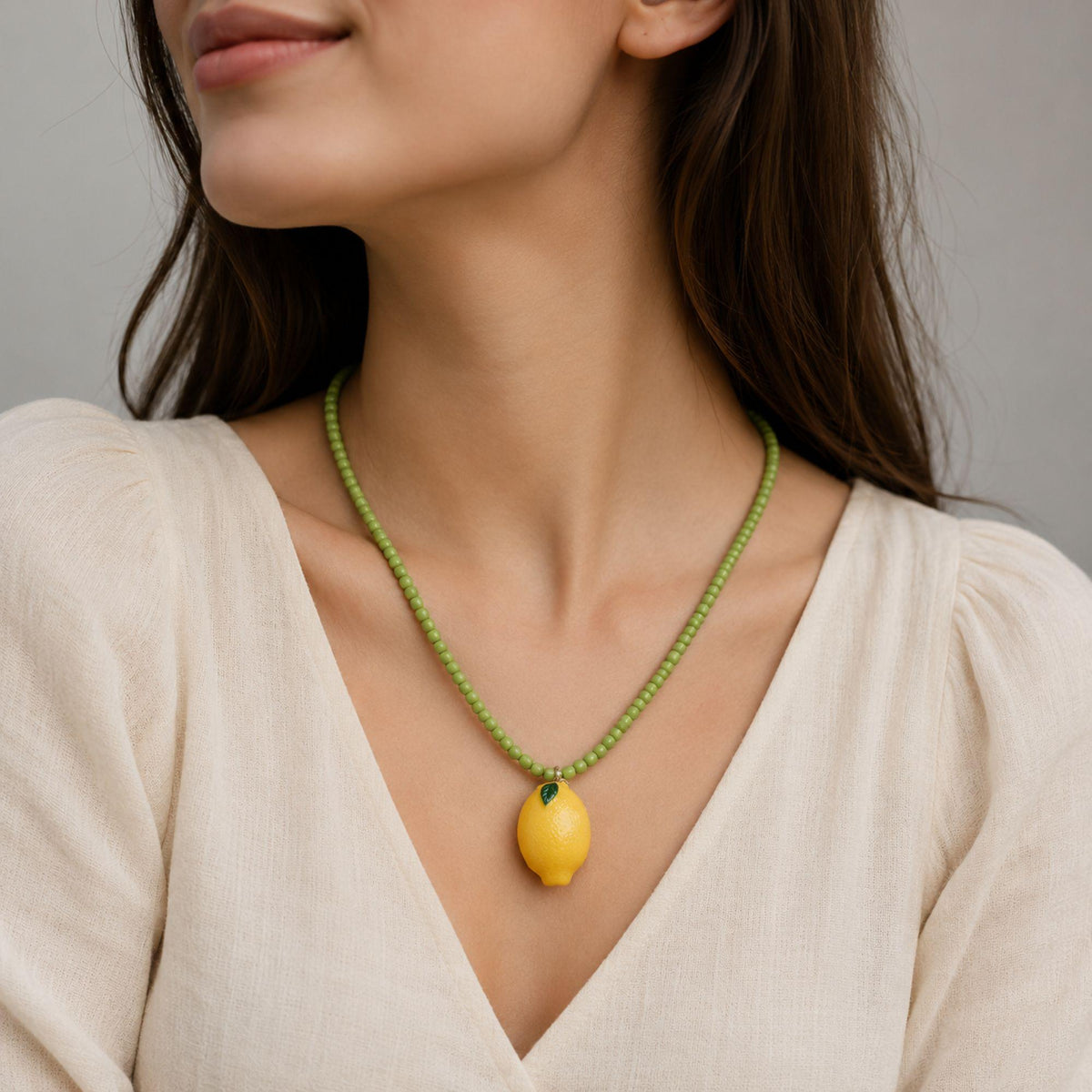 Lemon Pendant Bead Necklace