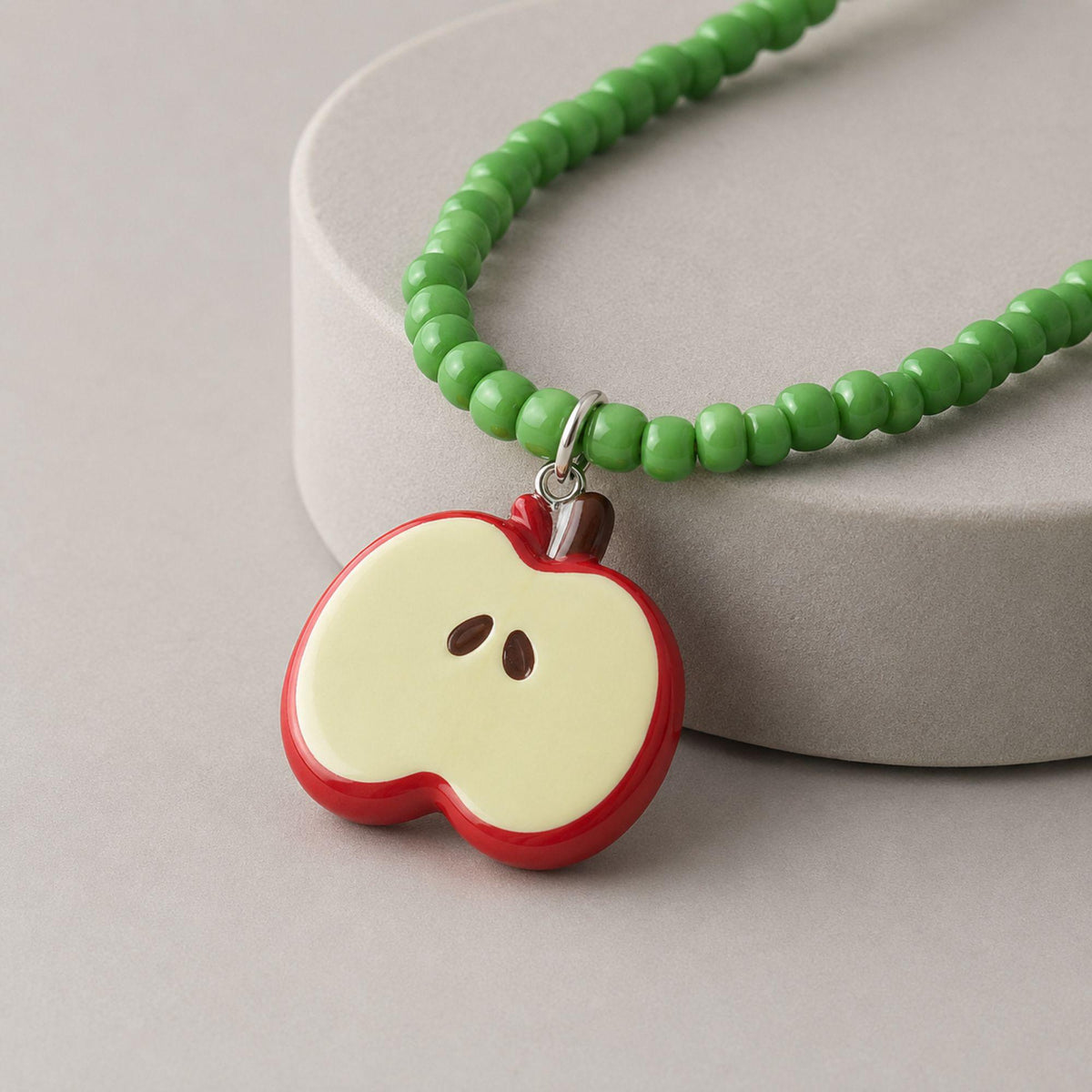 Apple Slice Pendant Bead Necklace