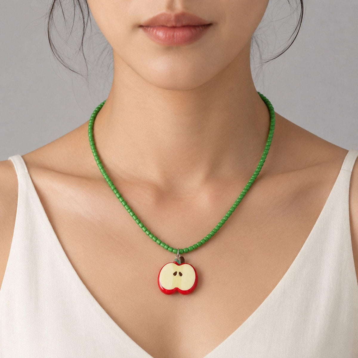 Apple Slice Pendant Bead Necklace