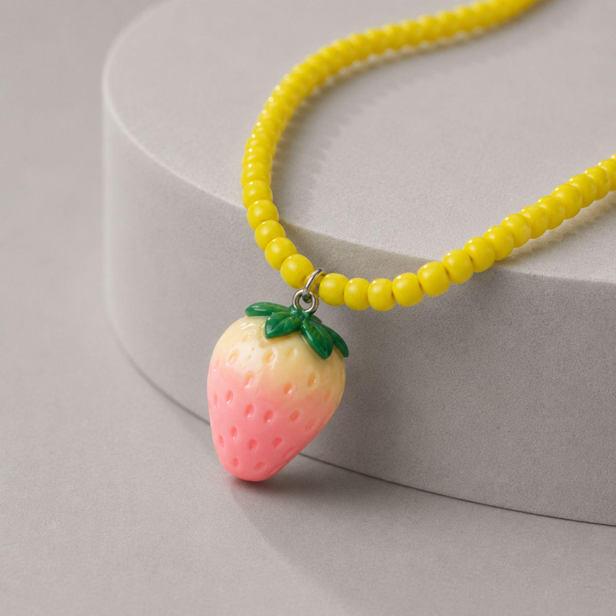 Pink Strawberry Pendant Bead Necklace