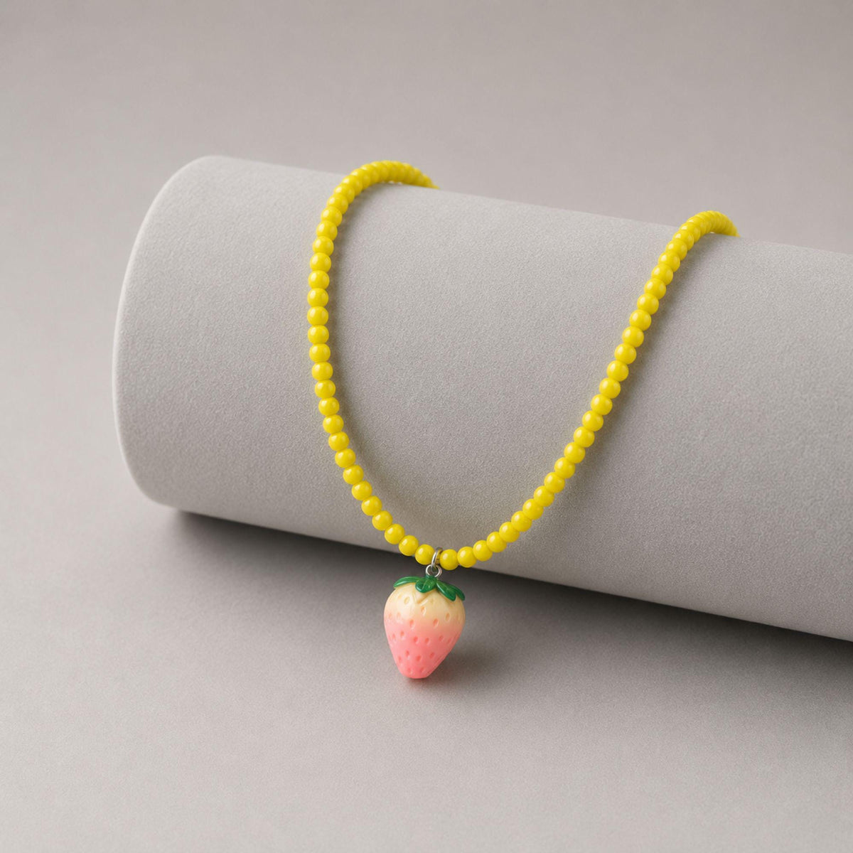 Pink Strawberry Pendant Bead Necklace