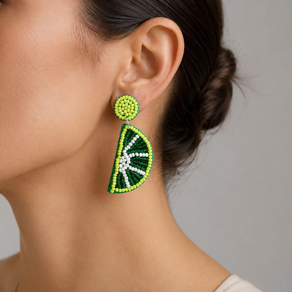 Beaded Lime Slice Earrings