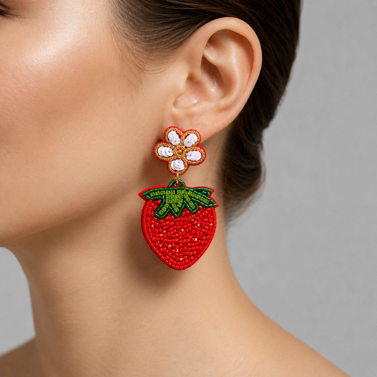 Beaded Strawberry Earrings