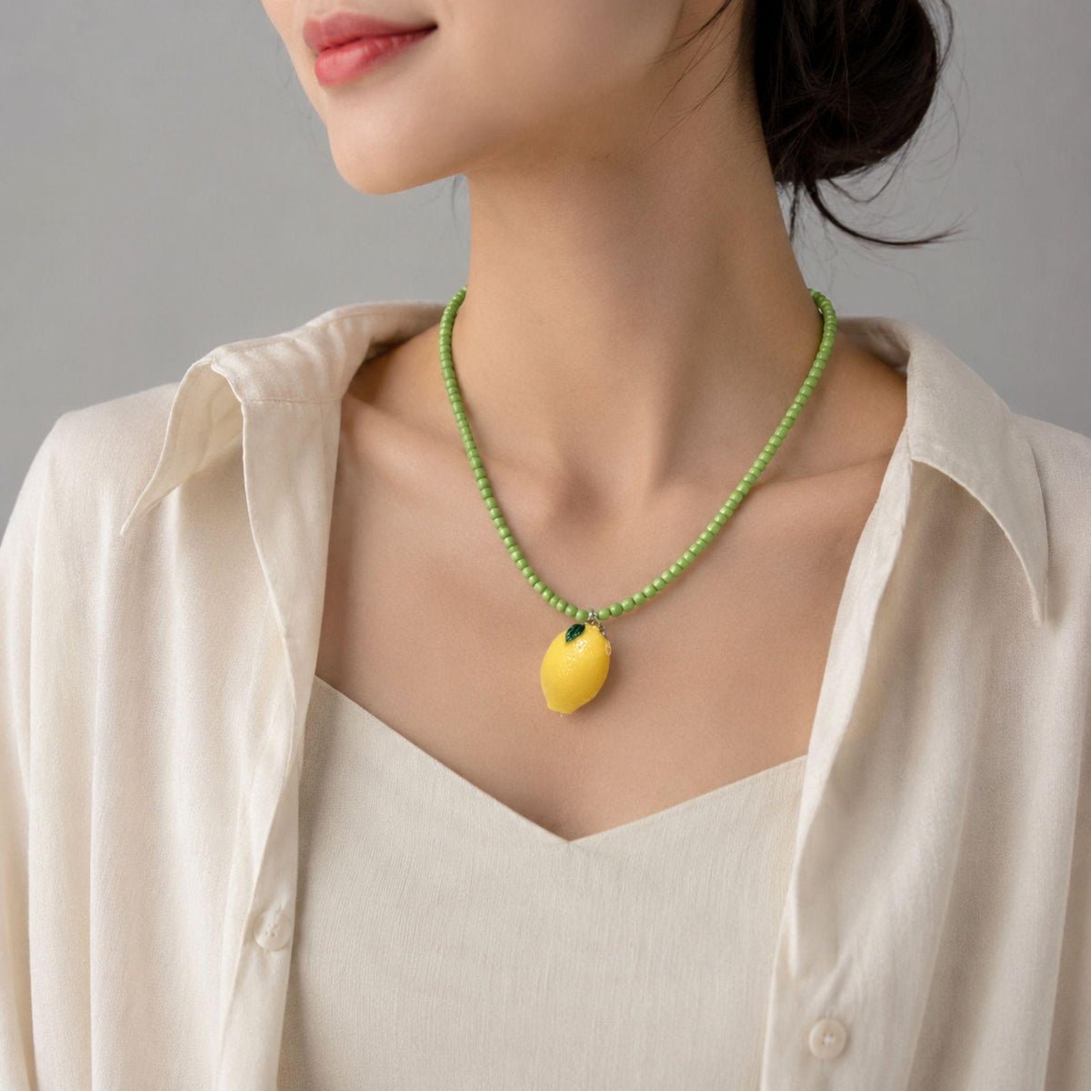 Lemon Pendant Bead Necklace