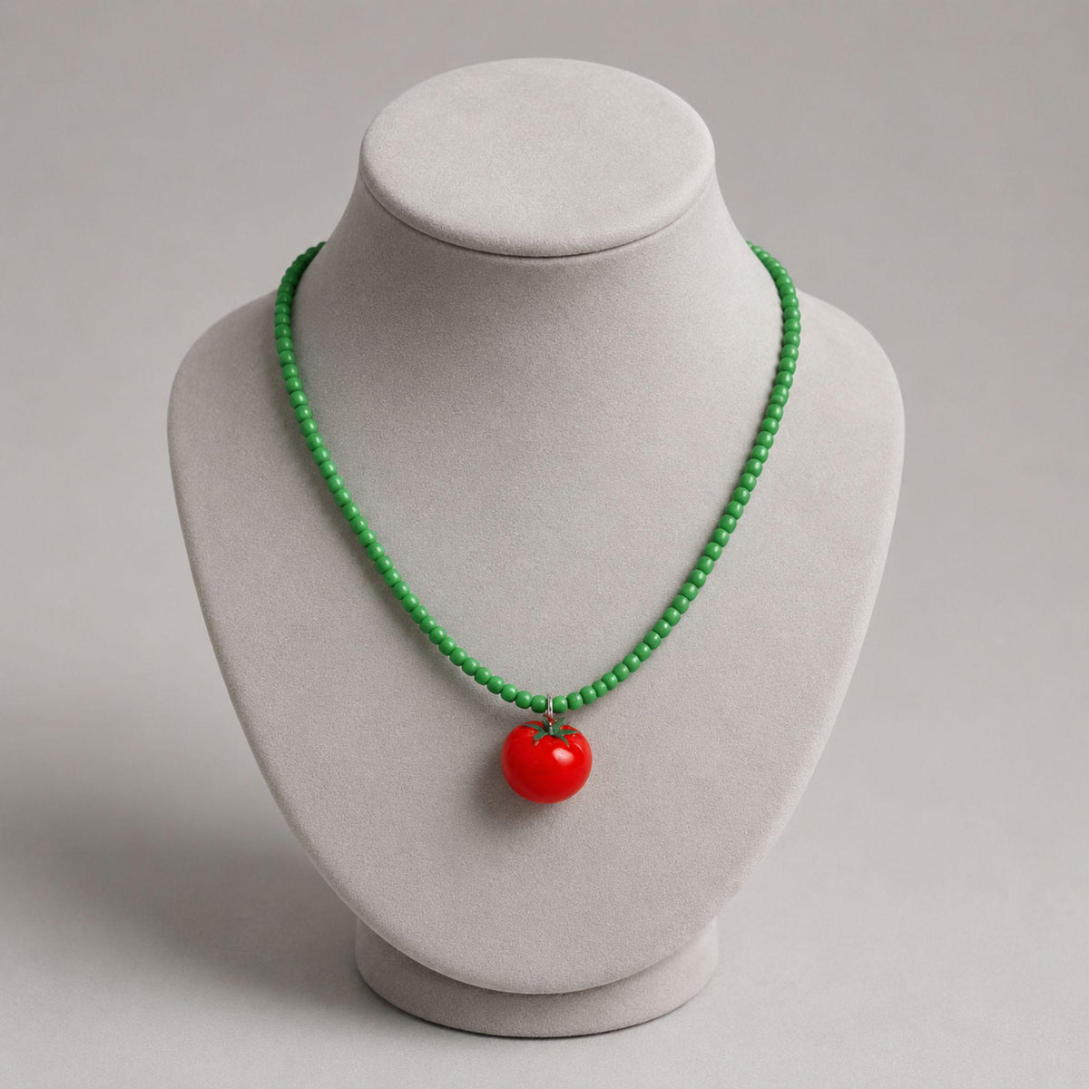 Tomato Pendant Green Bead Necklace