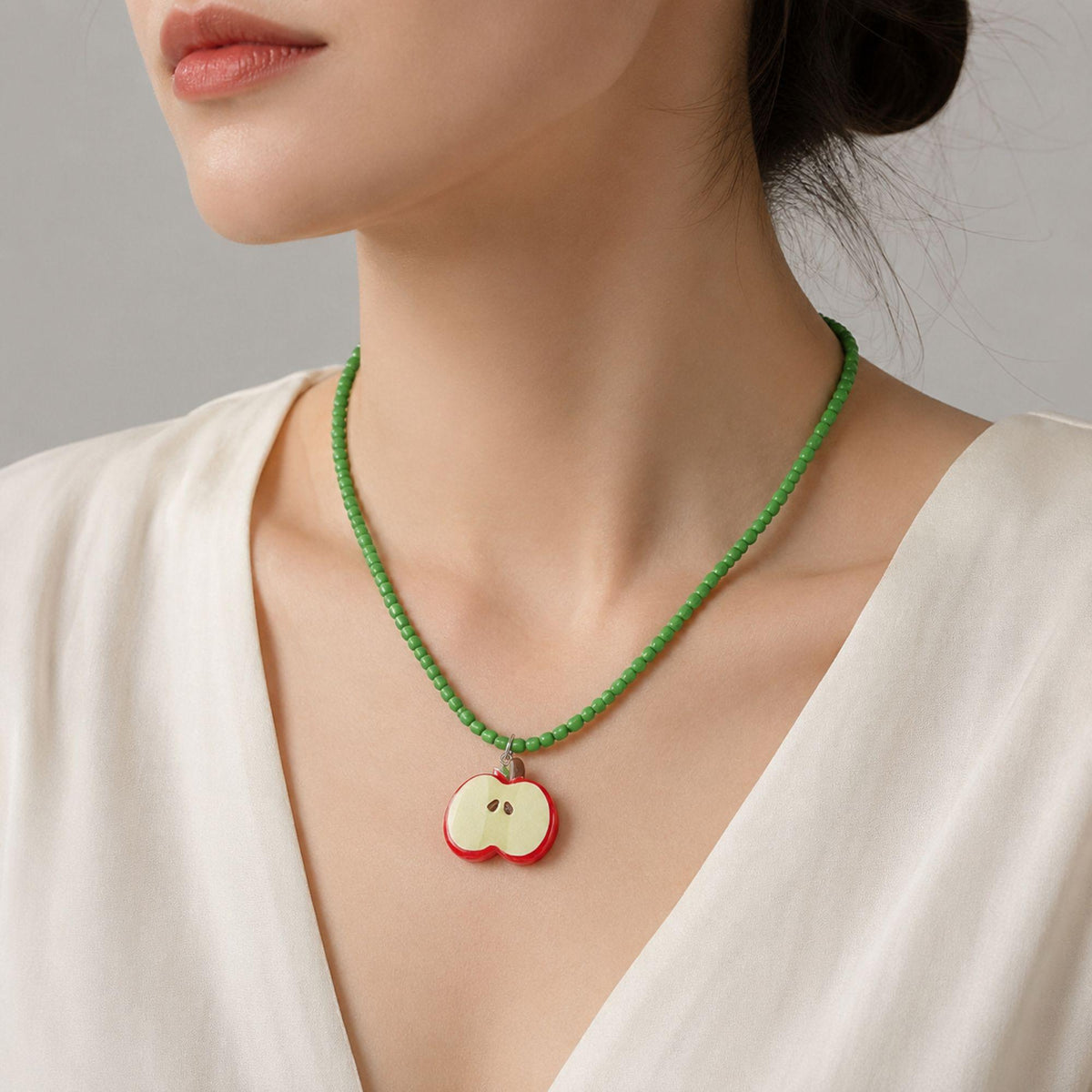 Apple Slice Pendant Bead Necklace
