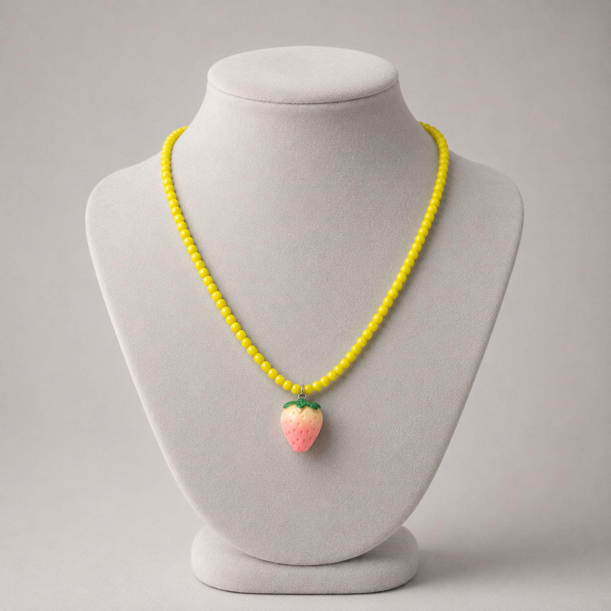 Pink Strawberry Pendant Bead Necklace