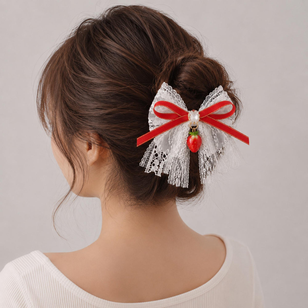 Strawberry Lace Bow Hair Clip Set