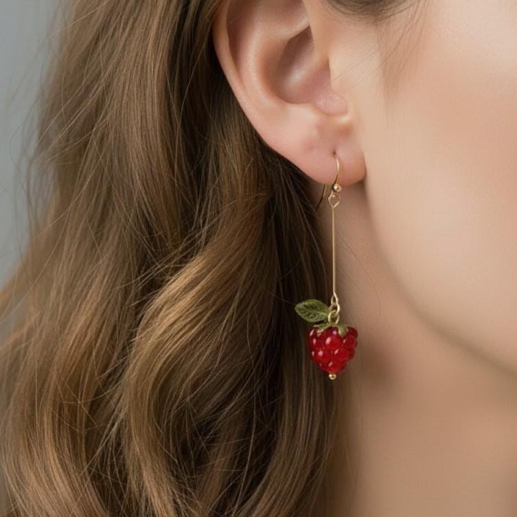 Red Raspberry Long Drop Earrings