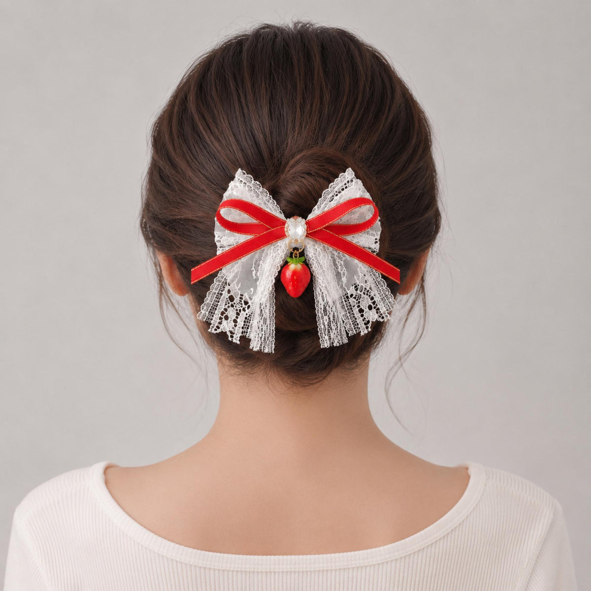 Strawberry Lace Bow Hair Clip Set